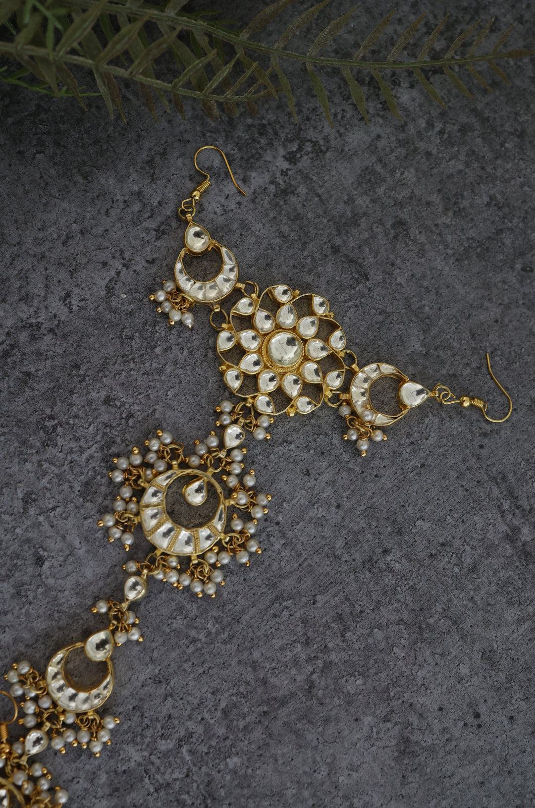 White Colour Gold Plated Kundan Hair Accessories with hooks