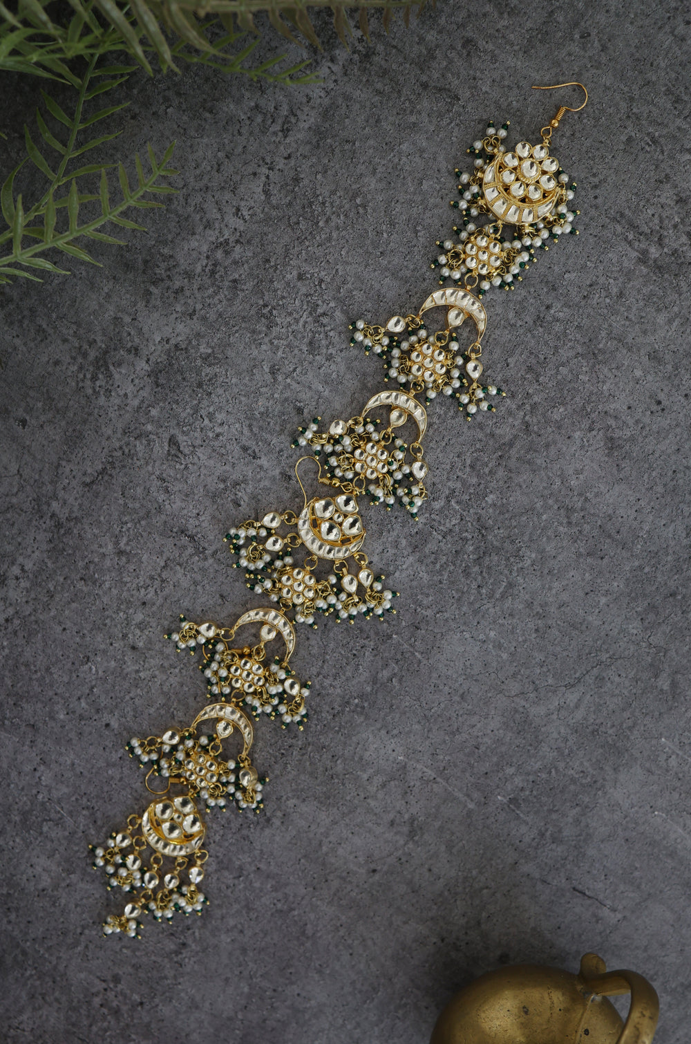 White Colour Gold Plated Kundan Hair Accessories with hooks