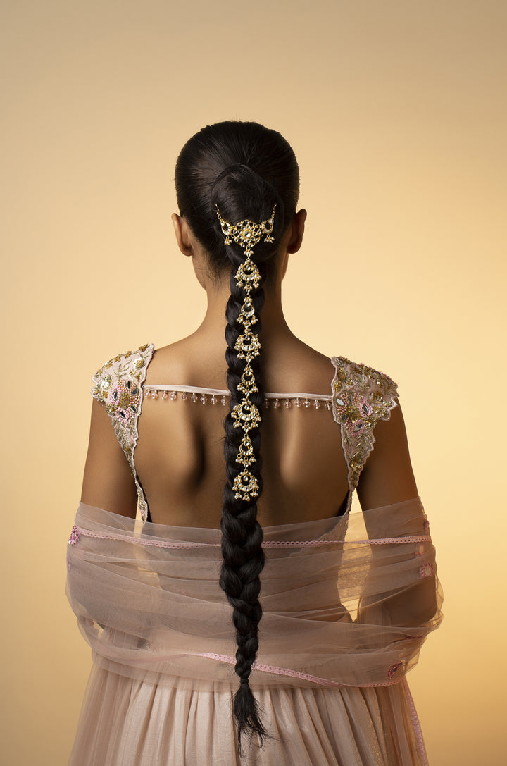 White Colour Gold Plated Kundan Hair Accessories with hooks
