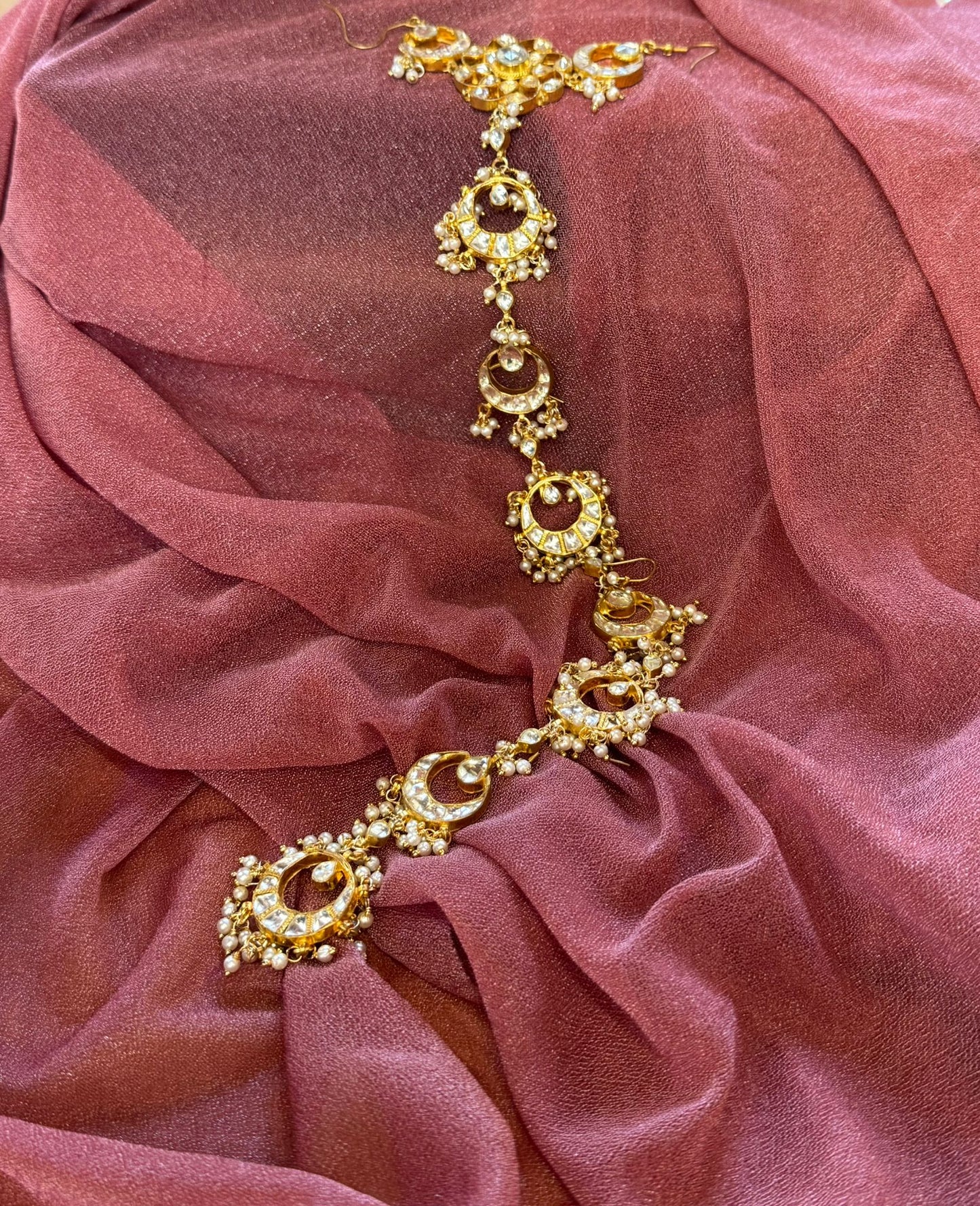 White Colour Gold Plated Kundan Hair Accessories with hooks