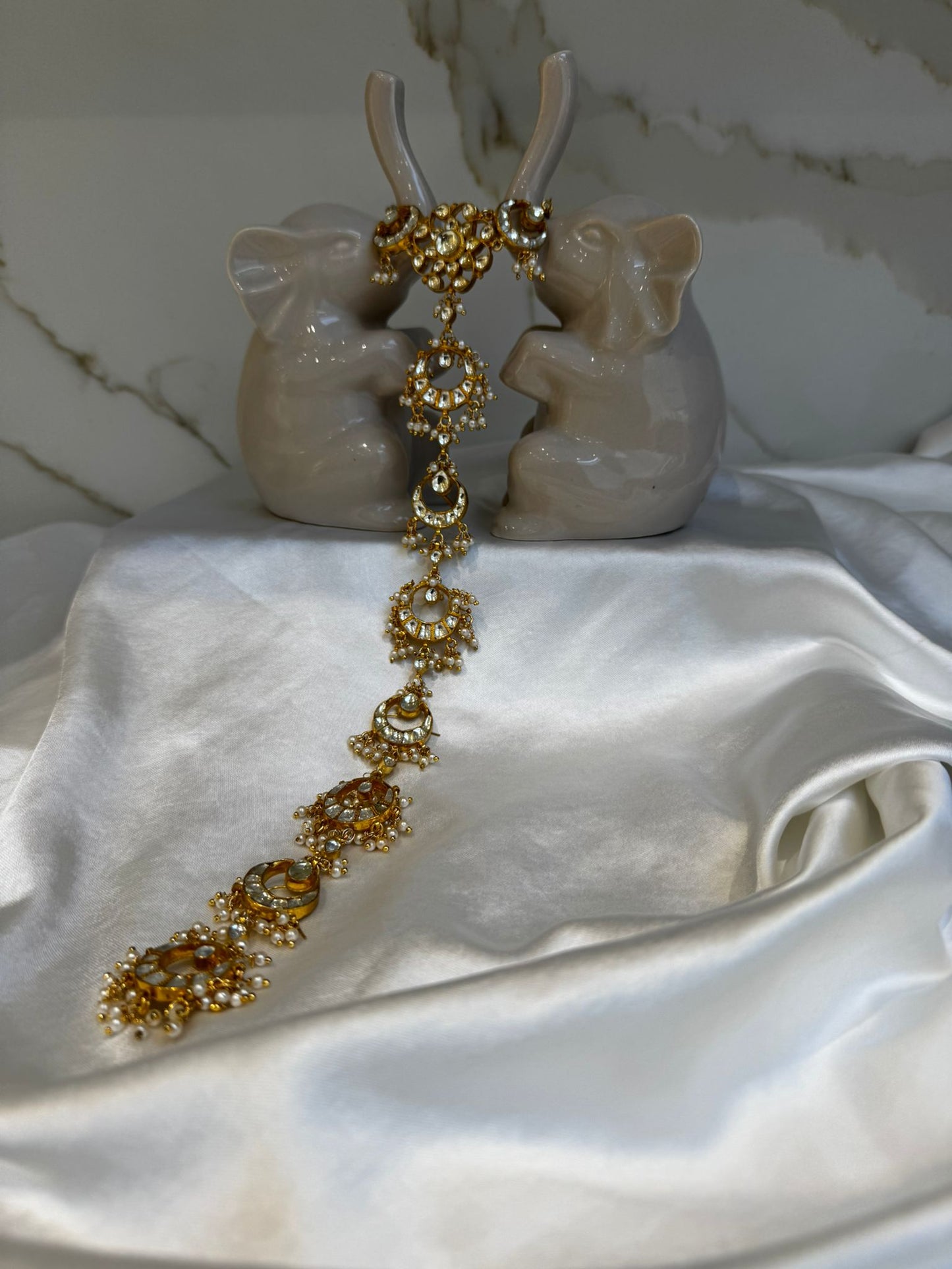 White Colour Gold Plated Kundan Hair Accessories with hooks