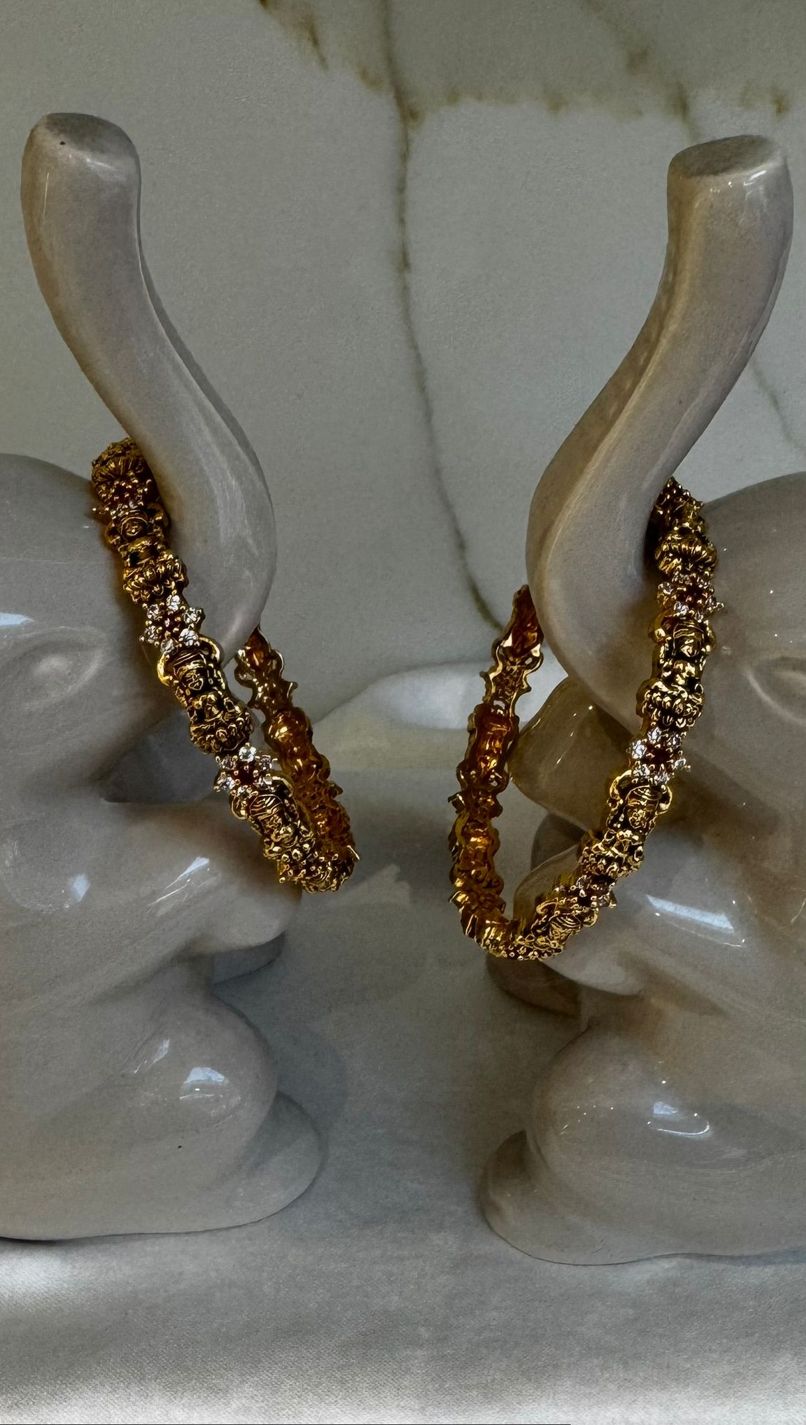 Traditional Gold-Plated Bangles with Red and White Stones