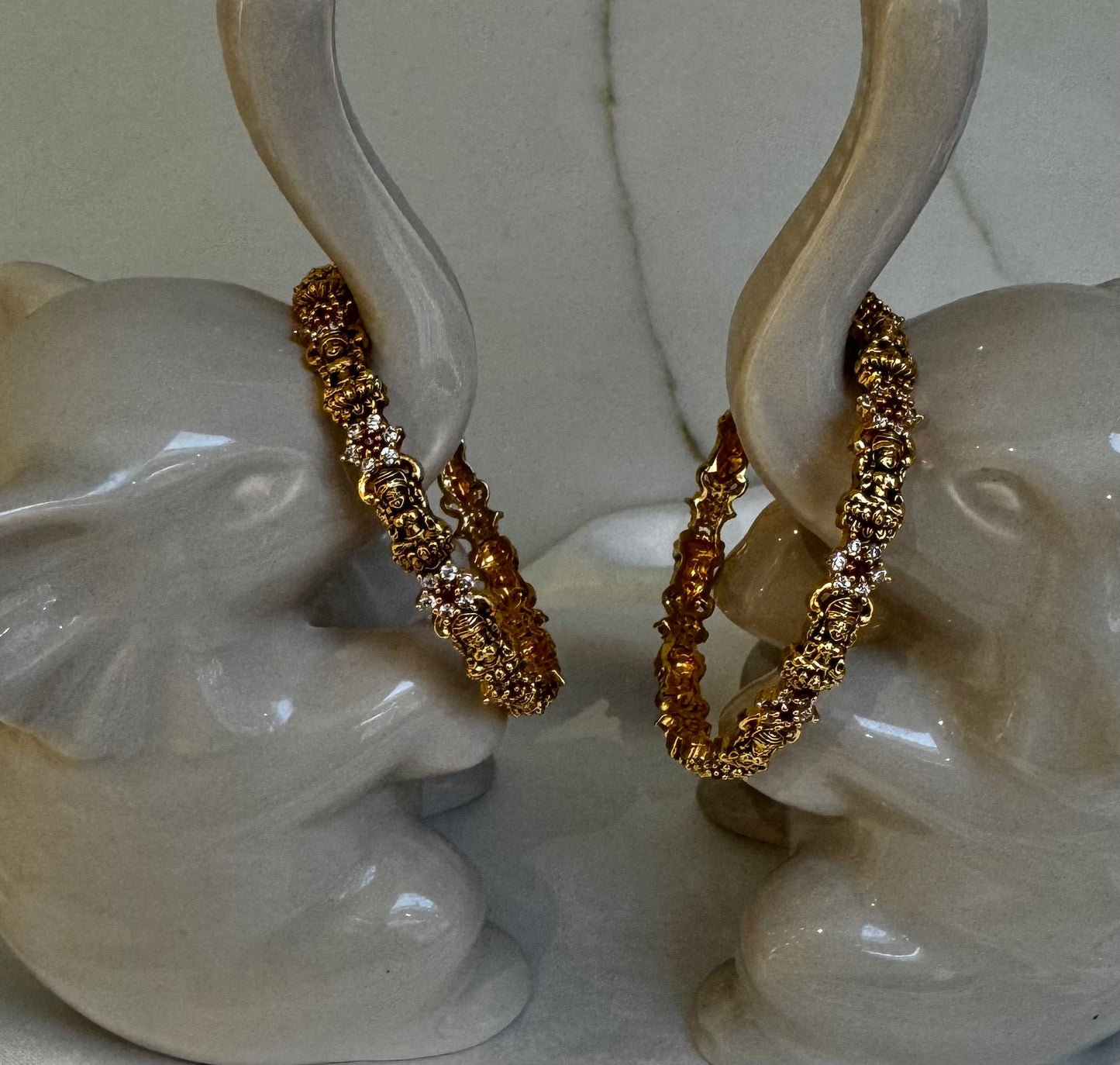 Traditional Gold-Plated Bangles with Red and White Stones