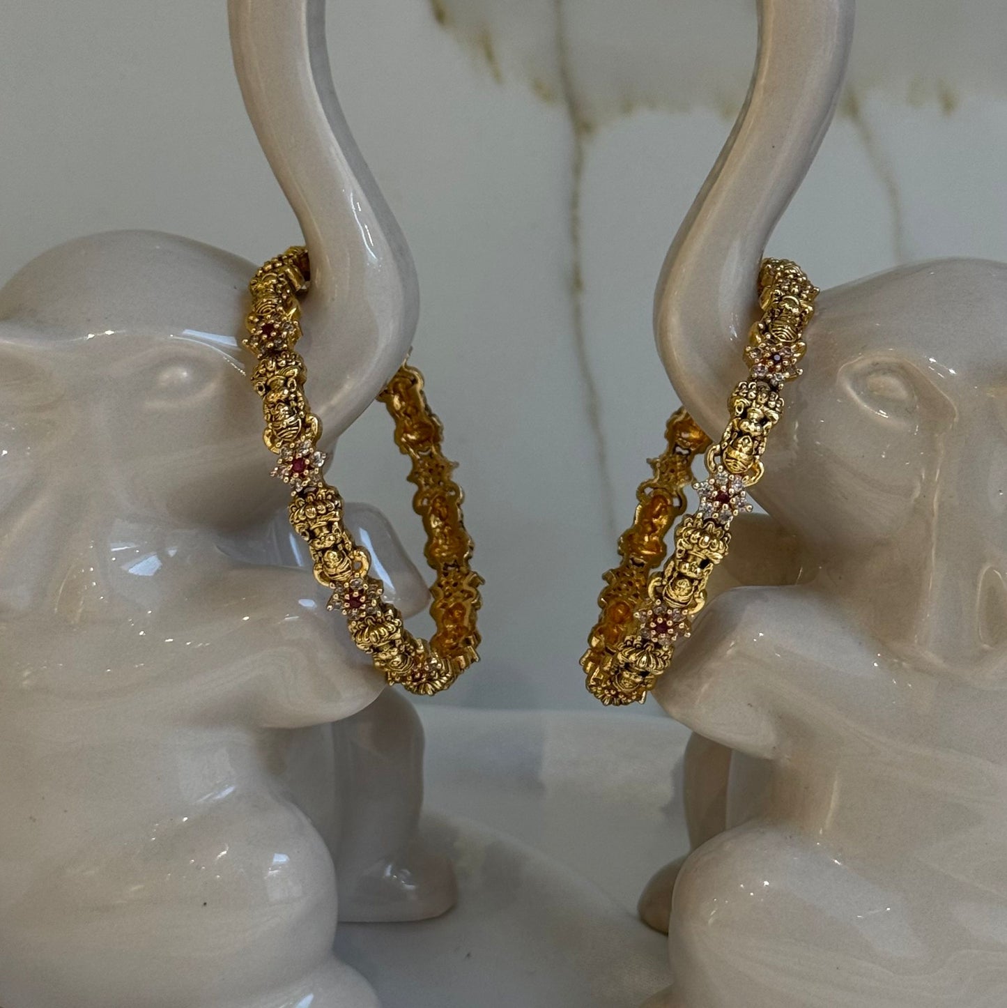 Traditional Gold-Plated Bangles with Red and White Stones