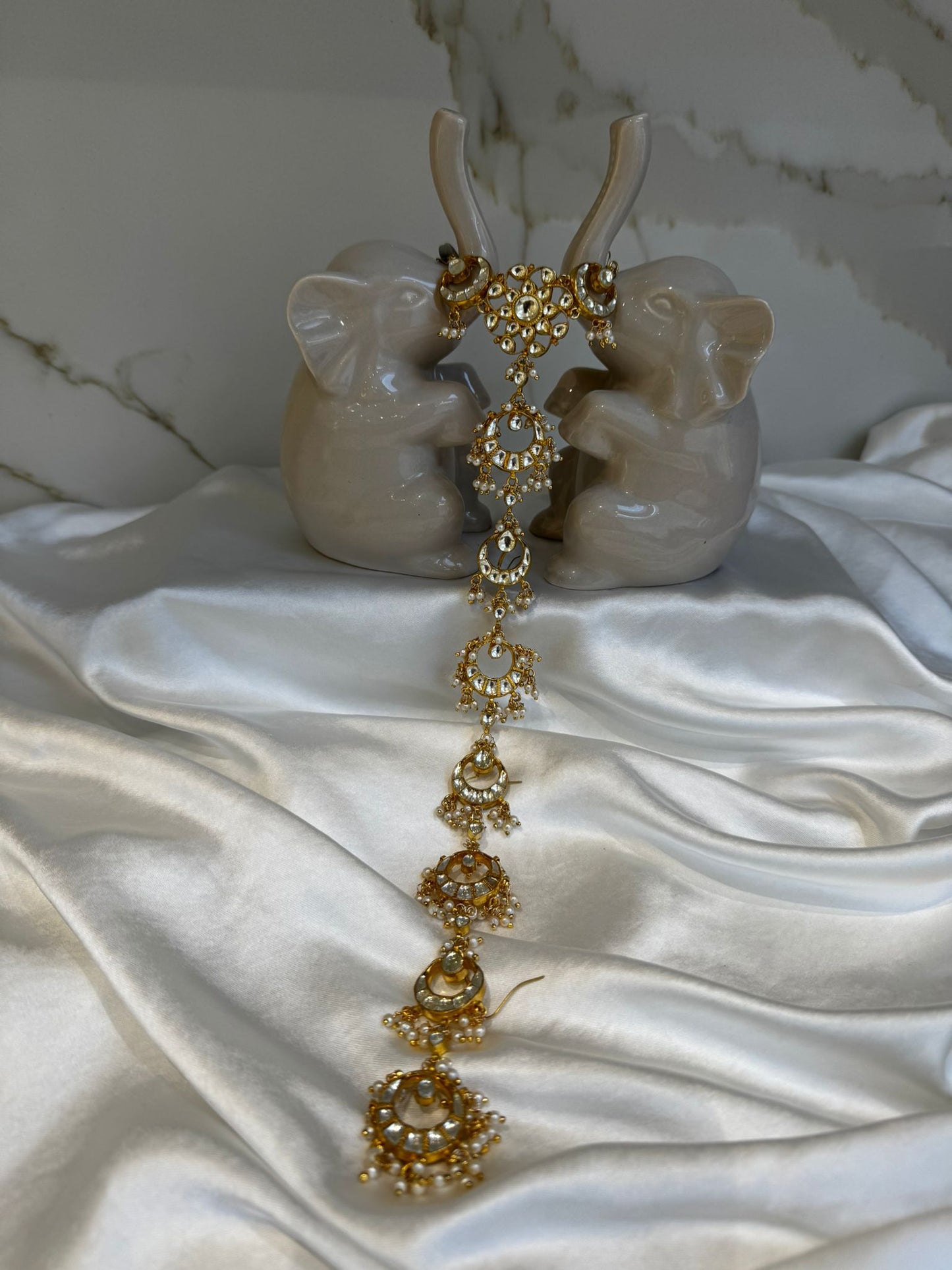 White Colour Gold Plated Kundan Hair Accessories with hooks