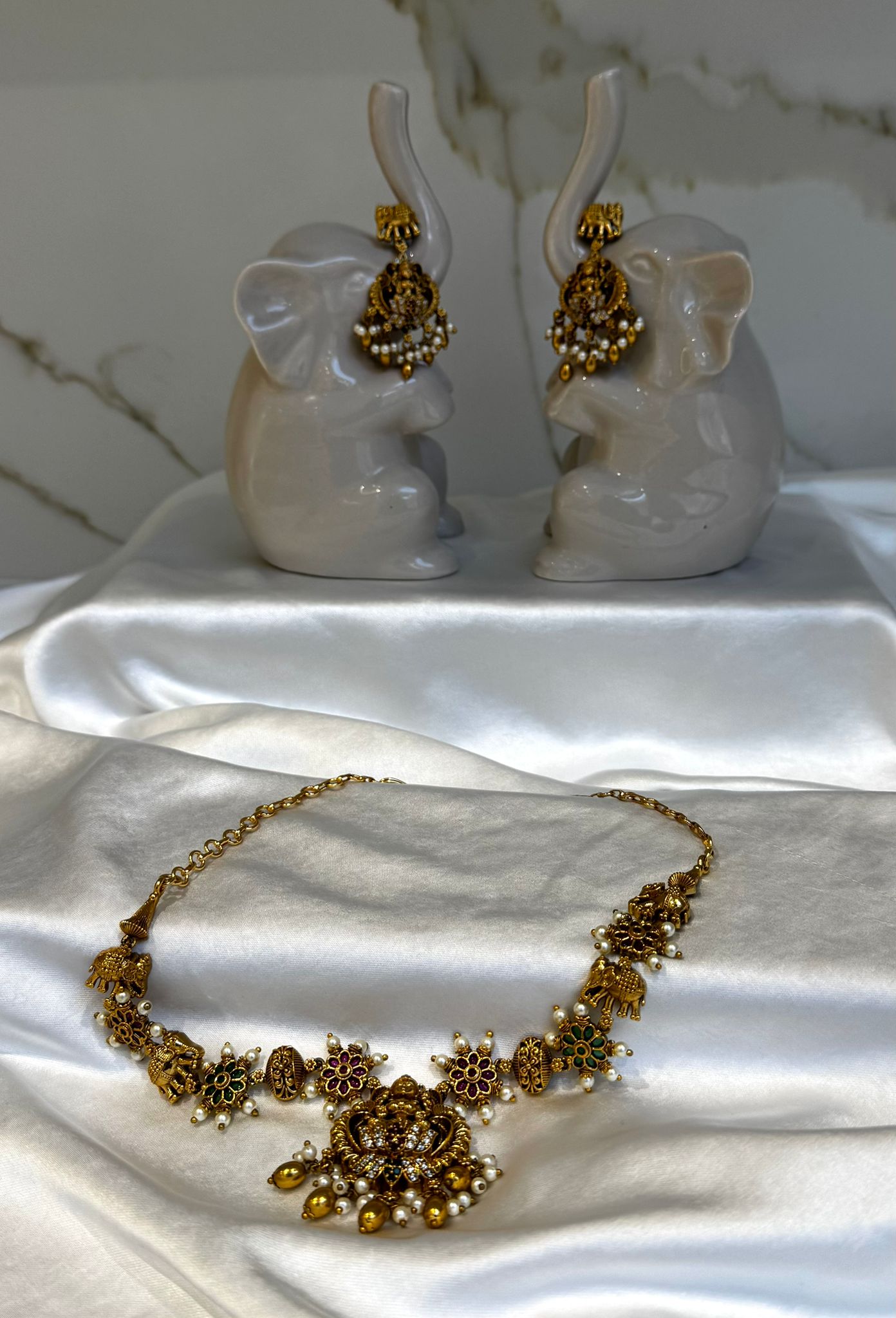 Antique Gold Temple Necklace & Earring Set