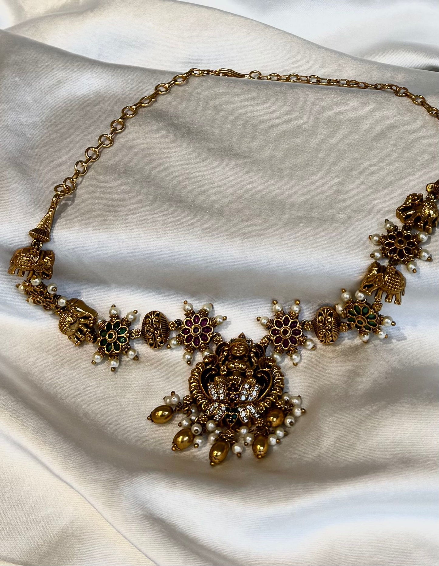 Antique Gold Temple Necklace & Earring Set