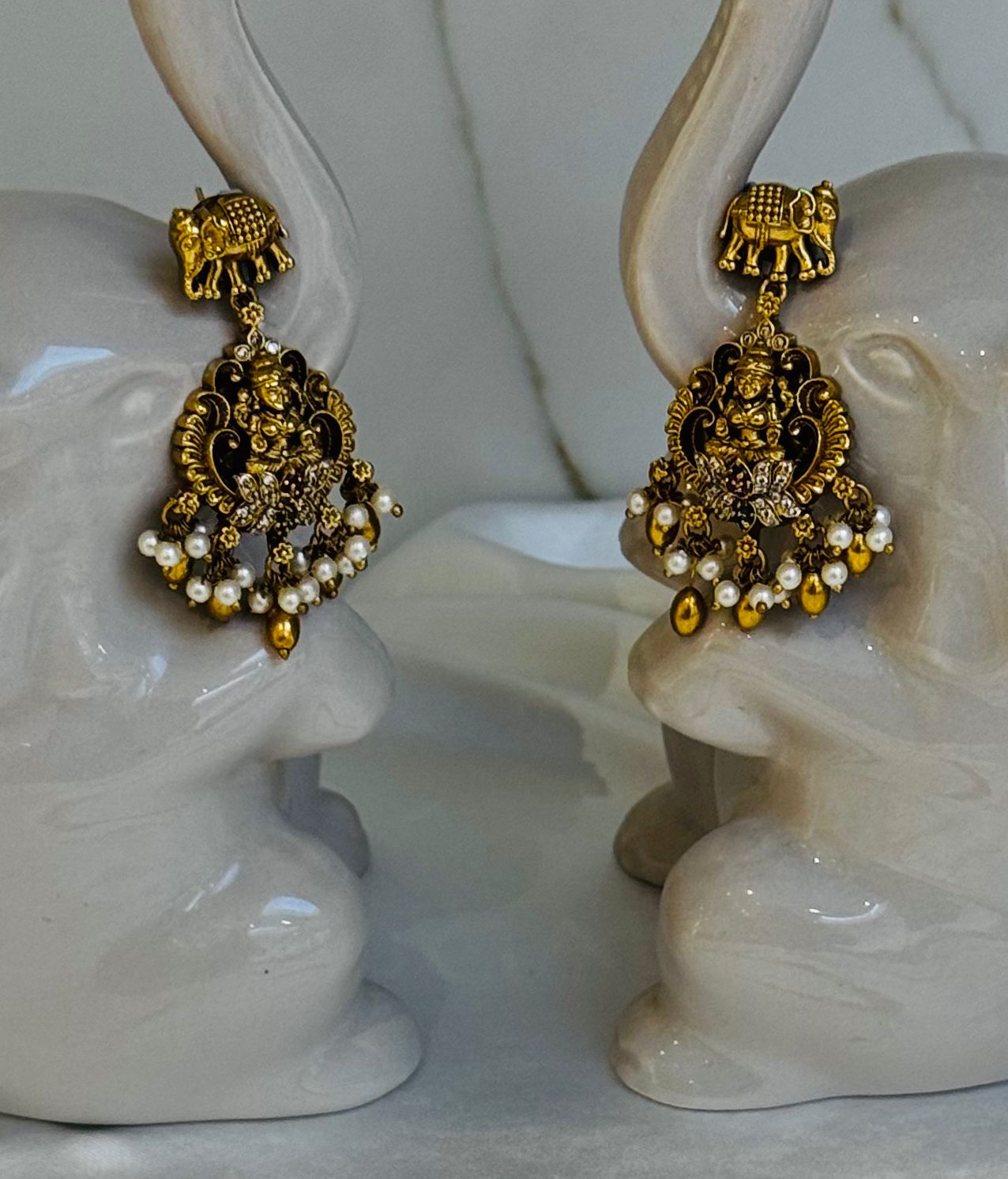 Antique Gold Temple Necklace & Earring Set